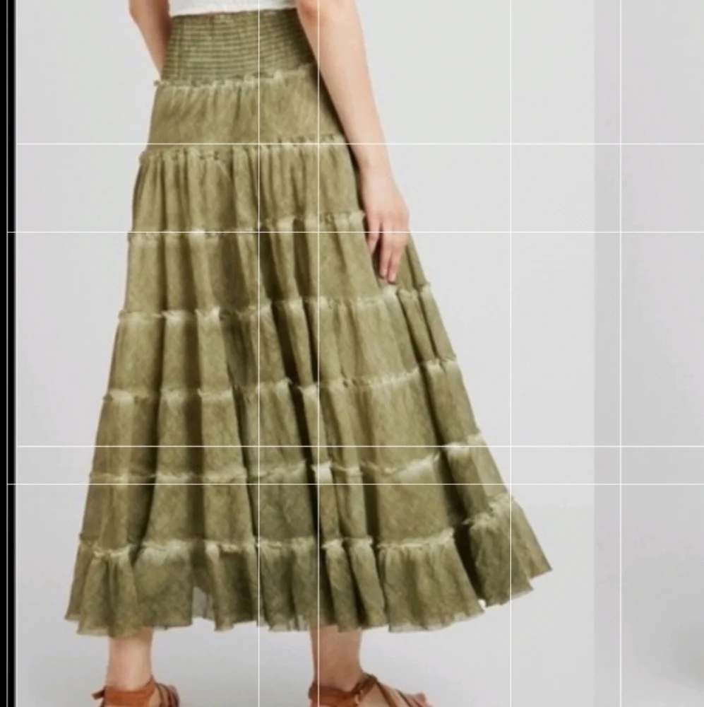 Free People Stuck In A Moment  Maxi Skirt A Line Tiered Ruffle Hem Oregeno S NWT - Picture 10 of 16